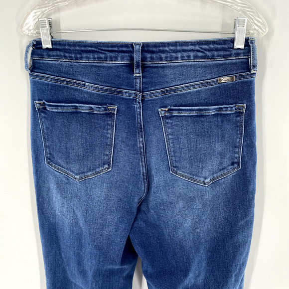 Kancan High Rise Flare Jeans Raw Hem Womens Sz 11/29 Blue Denim Front‎ Seam Boho - Picture 12 of 12